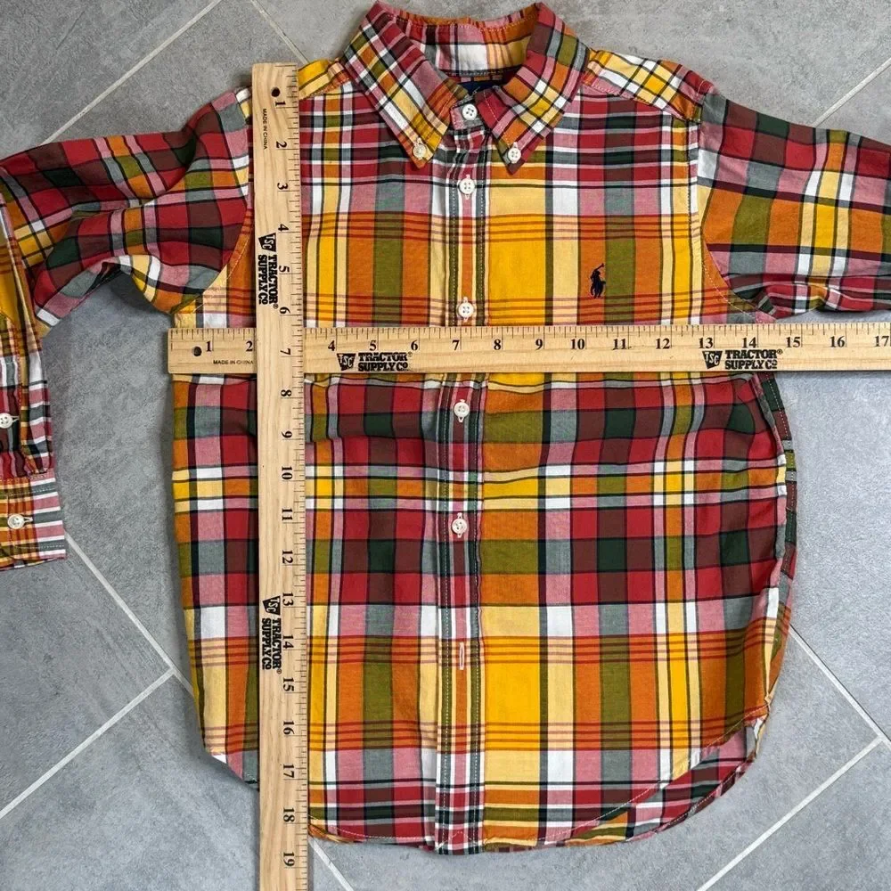 Ralph Lauren Kids Plaid and Yellow Button Down Shirts Fall Thanksgiving Boys 5